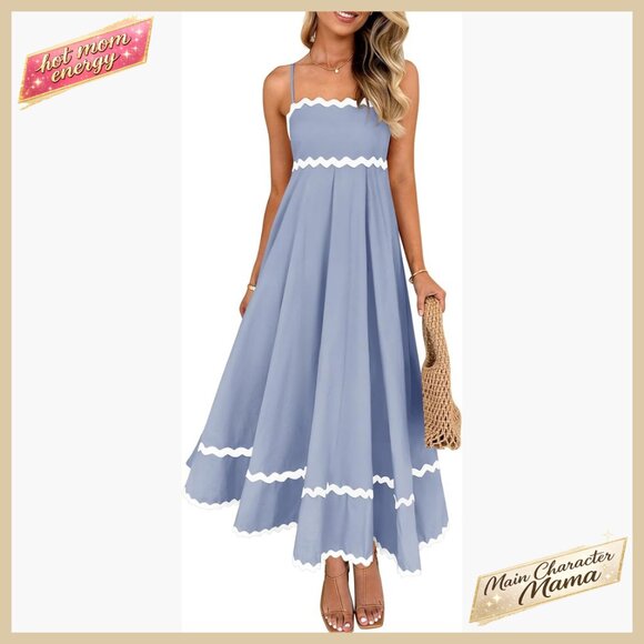 Summer Spaghetti Strap Backless Smocked Midi Dress Flowy A-Line Chic